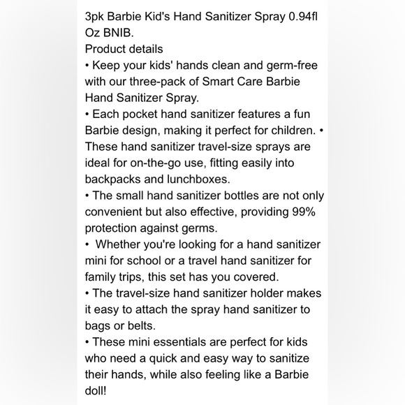 🆕💕 SMART CARE LIMITED EDITION “BARBIE” HAND SANITIZERS SET OF 3. BRAND NEW! - Picture 6 of 10